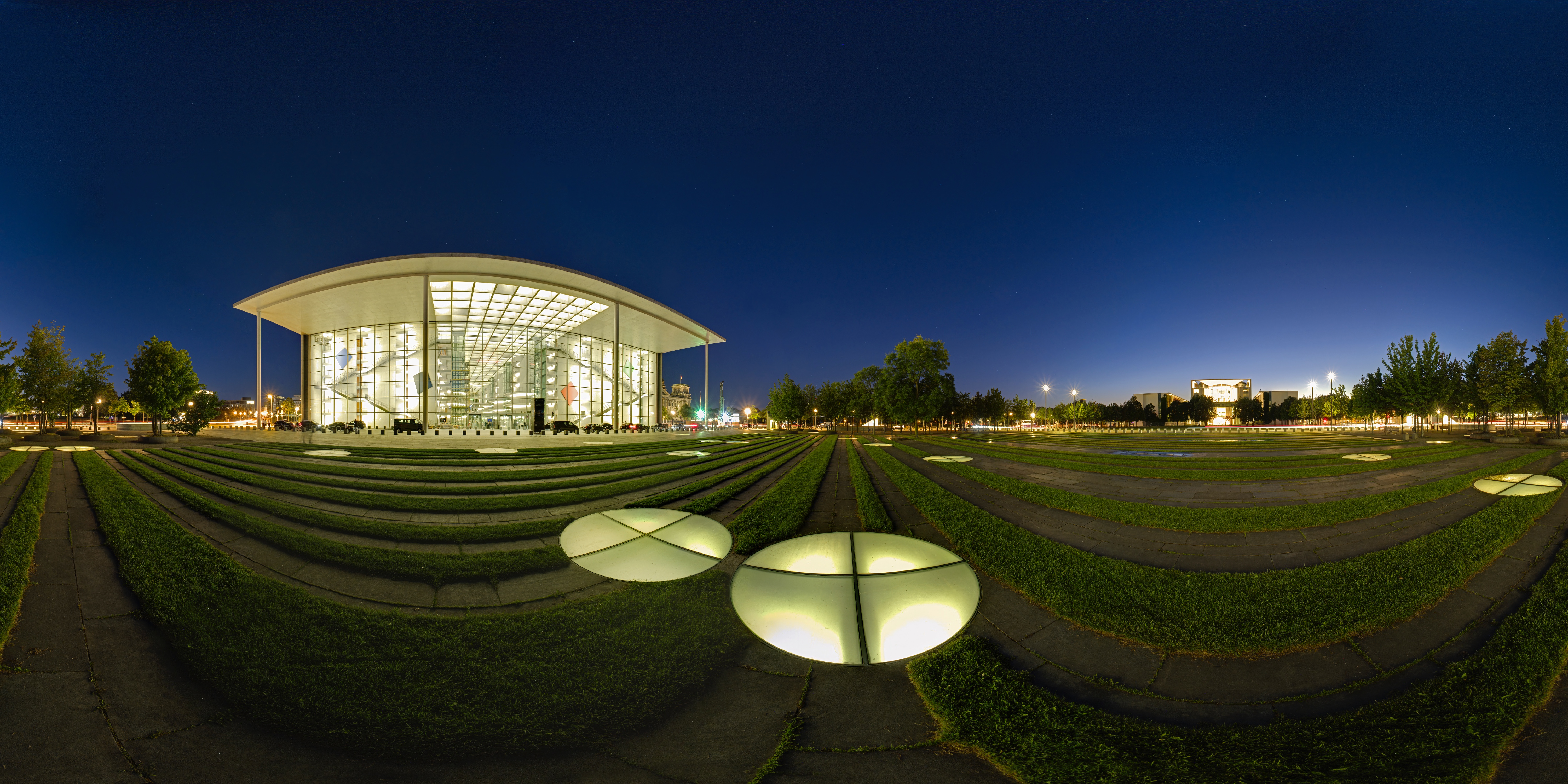 Paul-Löbe-Haus in der morgentlichen Blauen Stunde, 360° Panorama, Regierungsviertel Berlin, Deutschland